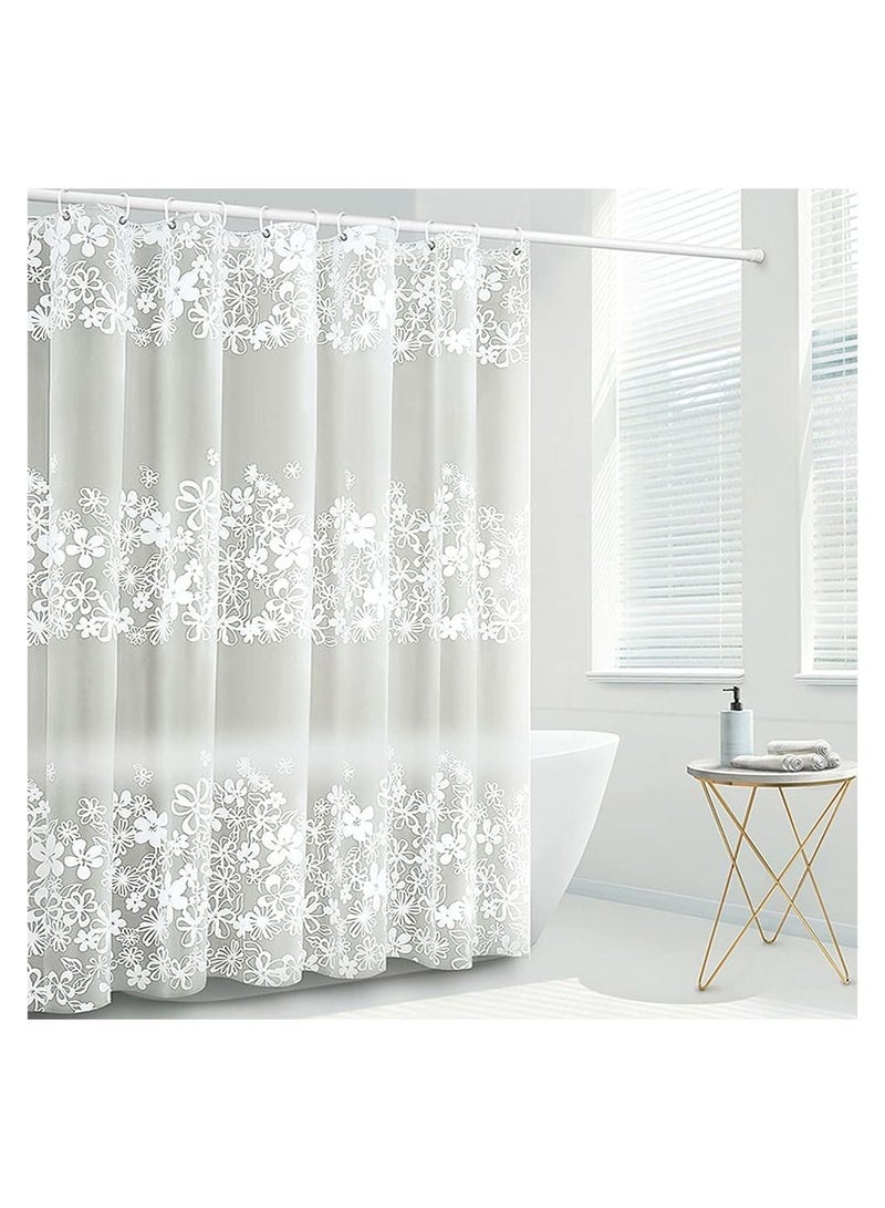 Shower Curtain Liner, 72 Inch Waterproof PEVA Liners with Metal Grommets and 12 Plastic Hooks Thick Bathroom Thickened White Flower Vine - Image 1